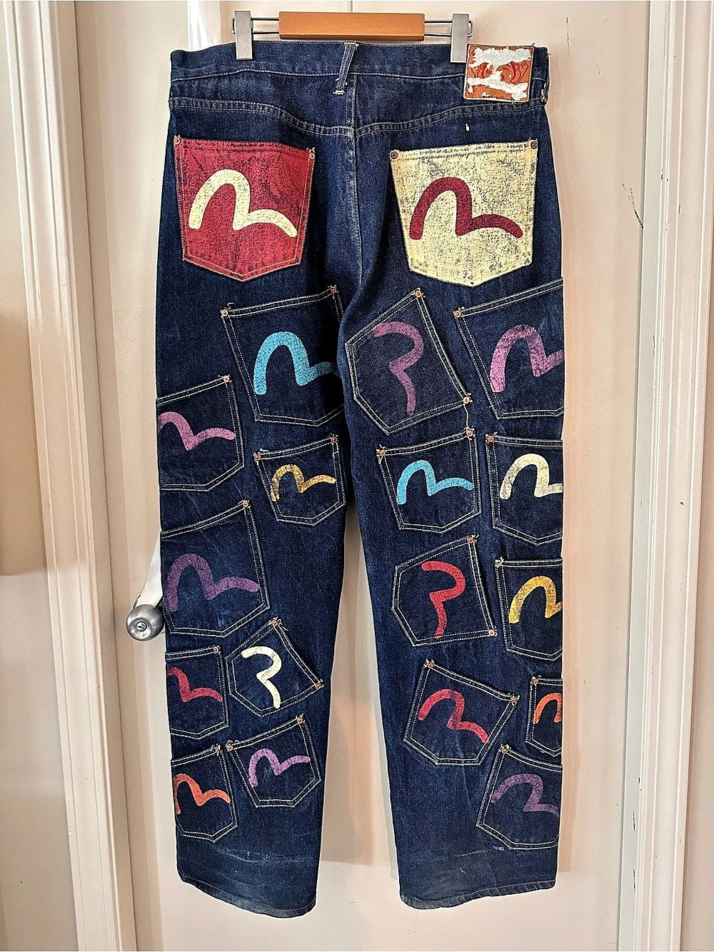 Evisu Multi Pocket Daicock Jeans Straight Leg Blue Waist 38